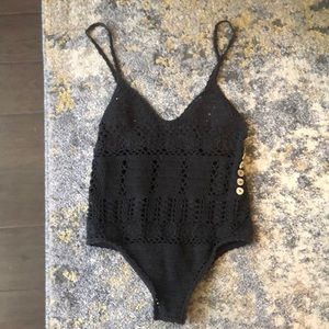 Grayish blue crochet onesie size S/M